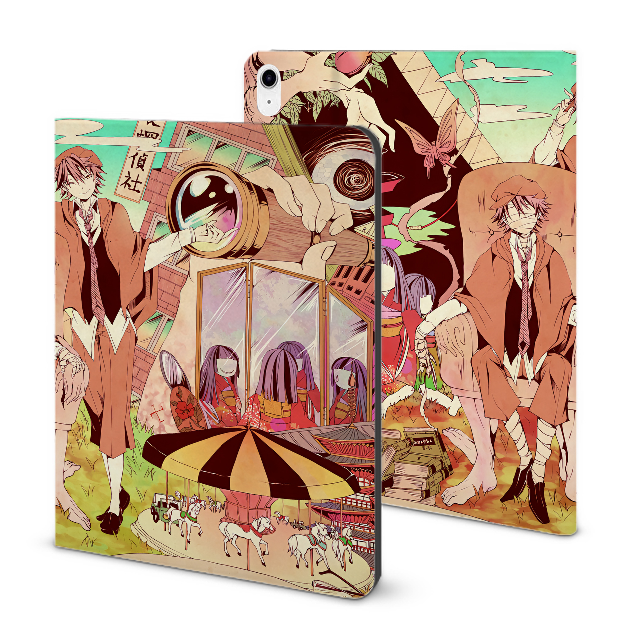 （画像用） 文豪ストレイドッグス Bungo Stray Dogs IPad ケース ブック型 PUレザー TPU 耐衝撃 軽量 薄型 ペン収納なし 全面保護 IPad 各モデル対応